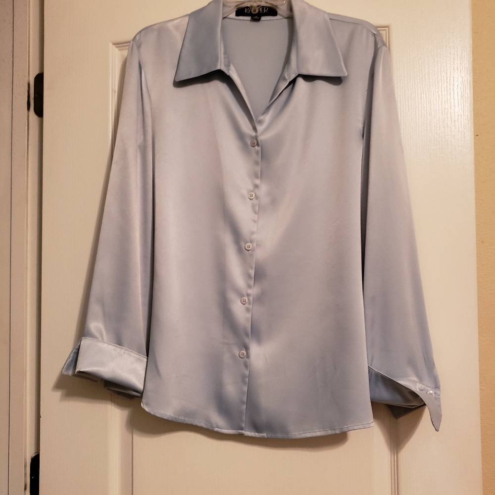 Kasper Long Sleeve Wide Collar Blouse Sky Blue